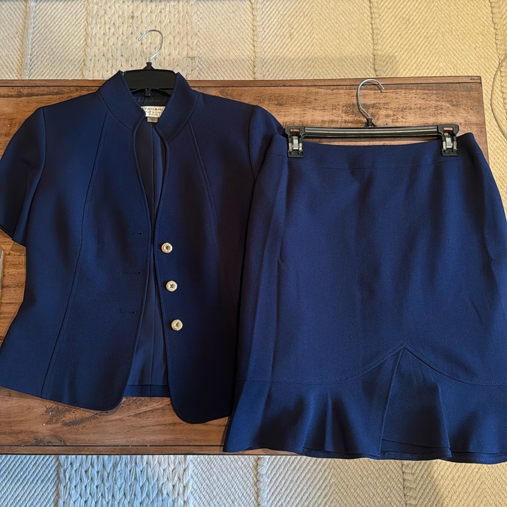 Tahari Navy Blazer and Skirt Set